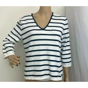"LAUREN RALPH LAUREN" BLUE & WHITE STRIPED PREPPY COASTAL SWEATER SIZE: L